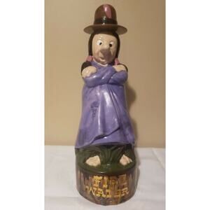 Vintage 2 Pc Decanter FIRE WATER 1970s Hand Painted Indian Ceramic Hat Lid Bar